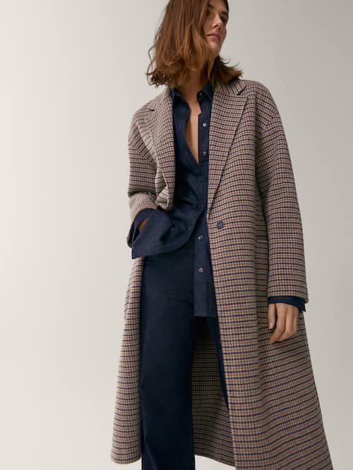 Massimo dutti shop checked wool coat